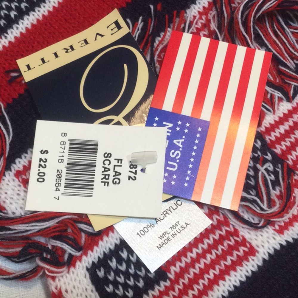Everitt Knitted Flag Scarf Made In U.S.A. NWT - Picture 4 of 4